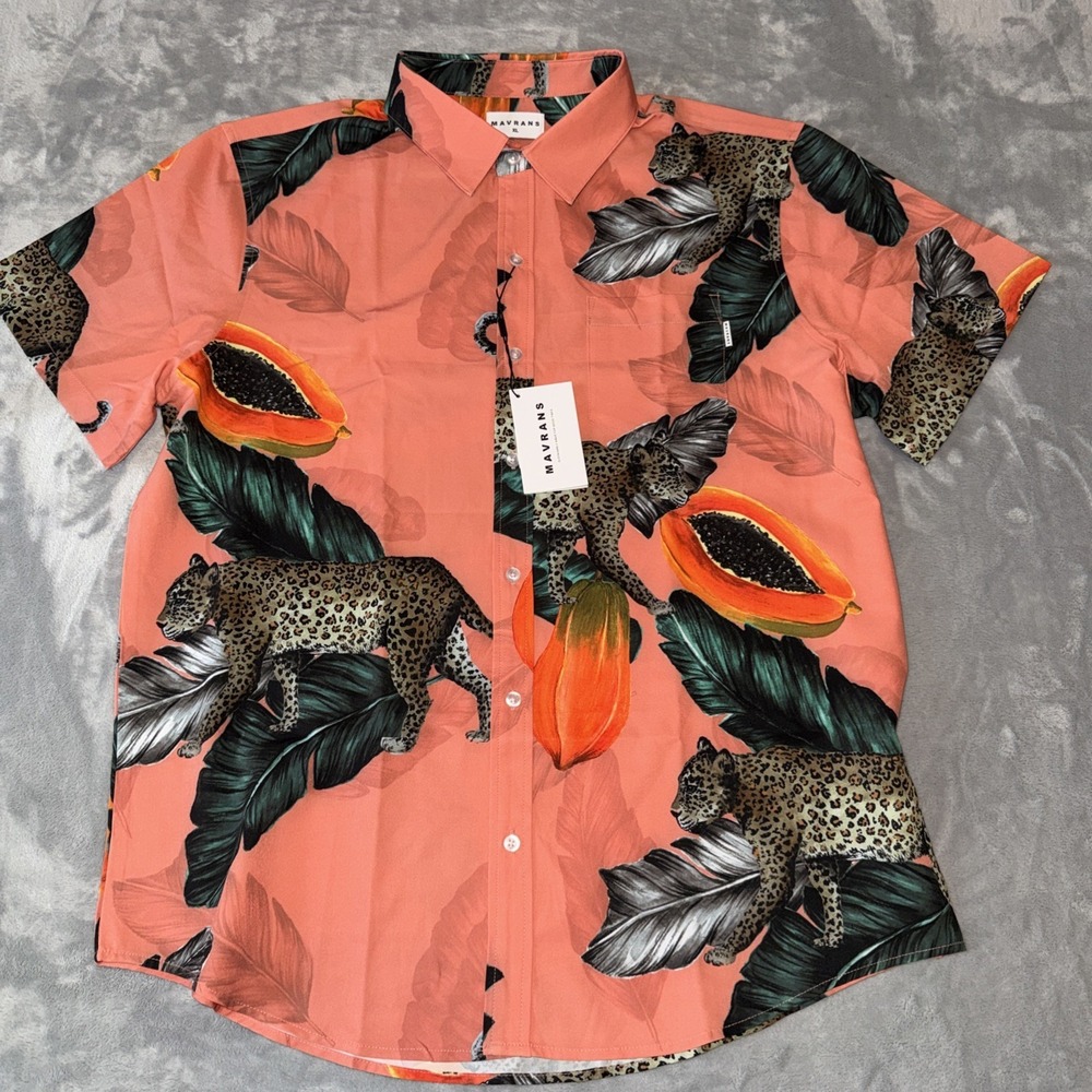 Mavrans Mens Flamingo Weekend Shirt Blue‎ Multi Mens XL Graphic Print Resortwear
